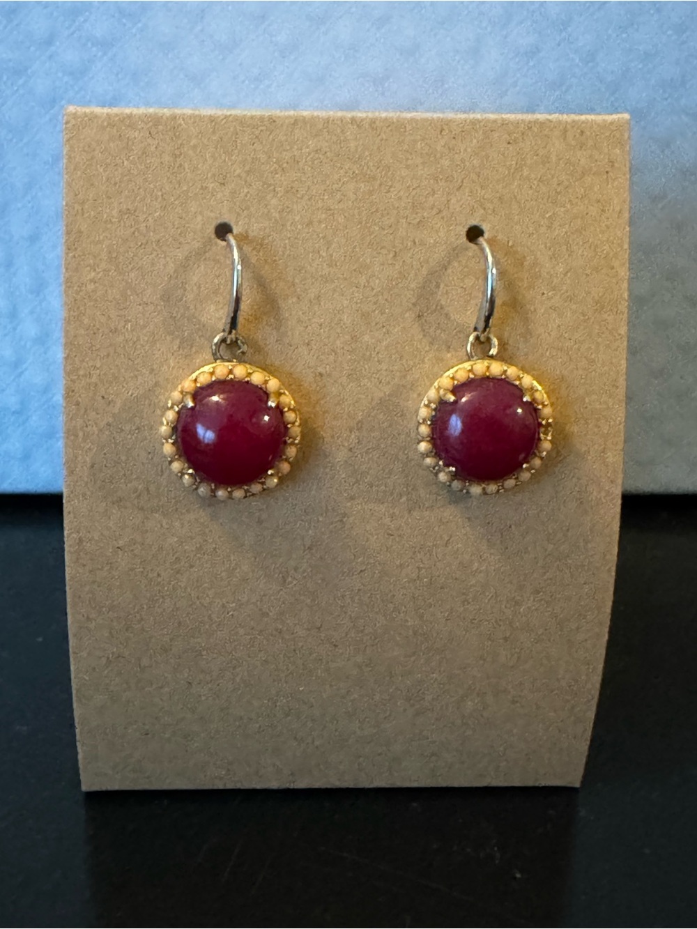 Gold-Trim Ruby Red Drop Earrings